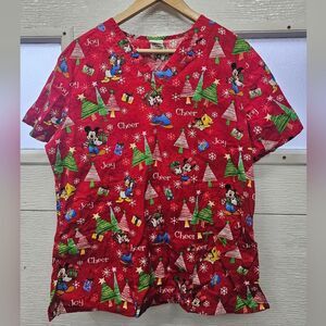 Red Disney Christmas Scrub Top